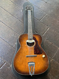60's Silvertone Rubber Bridge Conversion acoustic guitar, sunburst color with rosewood fretboard and brown headstock