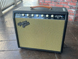 Vintage Sound amplifier black tolex, gold front, white control knobs,  brown leather handle 