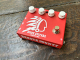 Red pedal Sioux Guitar Pedal with white knobs, single button metal switch