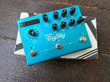 Strymon Big Sky Multidemnsional reverberator pedal, blue metal finisn, black control knobs, three metal button footswitches