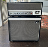 Tone King Royalist MK III Tube Head in black tolex, grey grill cloth and metal control panel with eight control knobs With Royalist 1x12 Cabinet black tolex with grey grill cloth