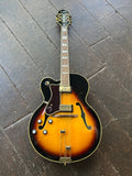 2023 Epiphone Broadway Sunburst L/H Left Handed arch-op guitar with gold hardware , rosewood fretboard and black headstock