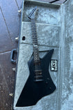 ESP LTD James Hetfield Signature Snakebyte - Black Satin electric guitar resting in grey case