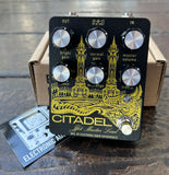 Electronic Audio Experiments Citadel black and yellow guitar pedal with six control knobs