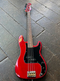 Hondo Deluxe Series 830 Bass red finish, black pick guard, rosewood fretboard and red headstock