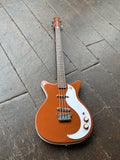 Danelectro 59DC Copper Short Scale Bass, with white pick pick guard and two pick-ups with rosewood fretboard and copper headstock