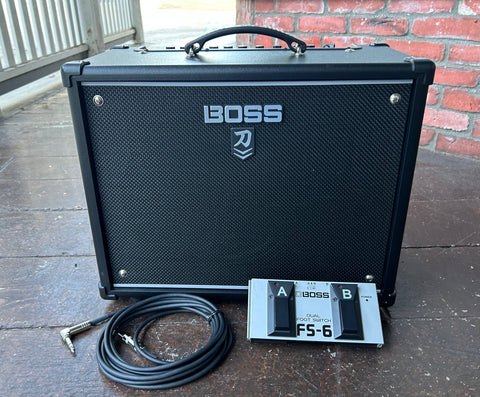 Katana 50 MK II amplifier in black with black grill cloth and with silver footswitch