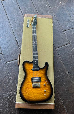 1995 USA Carvin Maple Custom TL60 brown sunburst electric guitar, two pickups, ebony fretboard and black headstock