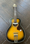 Harmony Rubber Bridge Conversion acoustic parlor guitar, sunburst brown with rosewood fretboard and black headstock