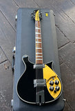 2019 Rickenbacker 660 6 string Jet Glo in black finish with gold pickguard, rosewood fretboard, black headstock
