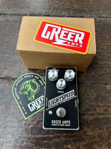 Grer Amps, Lightspeed Pedal, black enclosure, three knob controls and single button footswitch