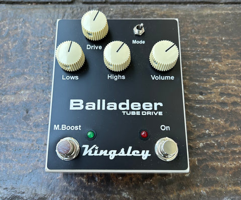 Kingsley Balladeer Tube Overdrive black guitar pedal with four knob controls