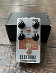JDM Elektrika Germanium Fuzz, silver guitar pedal with four black knobs and single button footwitch
