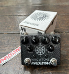 Analog Man King of Tone V4 Hi Gain grey guitar pedal with six black control knobs, and two button footswitch