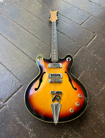 1968 Silvertone (Teisco) sunburst hollow-body, two pickups, rosewood fretboard with perl dot inlays, wood headstock