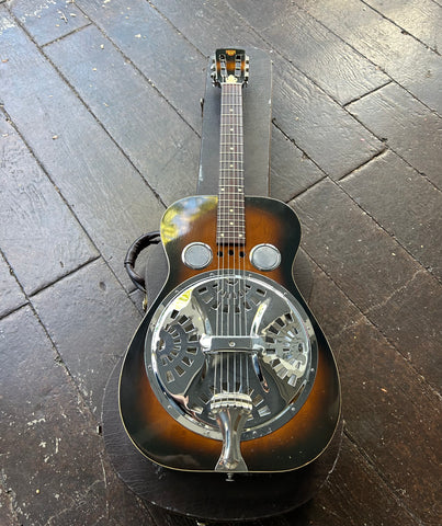 1973 Dobro D60, sunburst with metal resonator, rosewood fretboard and sunburst headstock
