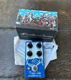 Earthquaker devices blue and white boost pedal, four control knobs, with single button foot switch 