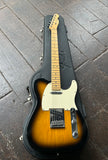 2001 Fender American Series Telecaster, brown sunburst with white pick-guard and maple neck and headstock