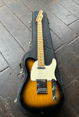 2001 Fender American Series Telecaster, brown sunburst with white pick-guard and maple neck and headstock