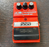 DOD FX80B Compressor Sustainer orange pedal, with three knob controls