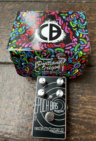Catalinbread Epoch Bias black guitar effects with four knob controls and single button footswitch