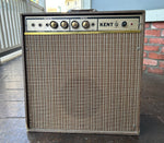 Kent 6100 Tube Guitar Combo Amplifier, brown case with brown and gold grill cloth, gold control panel, four knob controls