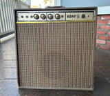 Kent 6100 Tube Guitar Combo Amplifier, brown case with brown and gold grill cloth, gold control panel, four knob controls