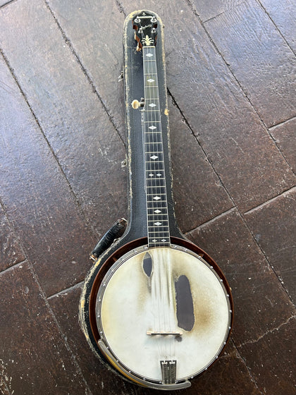 Ludwig Capitol Banjo, white head, ebony fretboard with diamond inlays black headstock