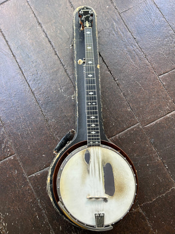 Ludwig Capitol Banjo, white head, ebony fretboard with diamond inlays black headstock