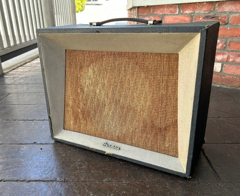 Airline Amplifier model 9003, white and grey covering, wheat colored grill cloth