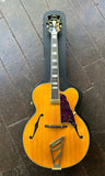 D'Angelico EXL-1, hollowboy jazz guitar natural finish with single gold pick-up, ebony fretboard with pearl block inlays, black headstock