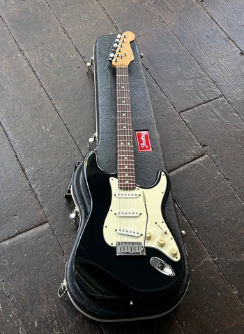 1995 Fender Stratocaster black finish, white pick-guard, rosewood neck and maple headstock