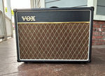 Vox AC 15 amplifier, black tolex, patterned grill cloth, vox script in gold
