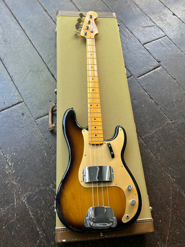 2008 Fender American Vintage '57 Precision Bass Sunburst m gold pick-guard, maple neck and headstock
