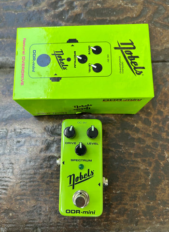Nobels ODR-1 Mini Analog Overdrive, green mini pedal with three knob controls and single button footswitch