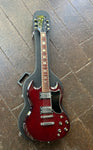 Burgundy Ventura with chrome hardware, rosewood neck, balck inlay and  black headstock