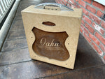 Oahu Amplifier Tan Cover, brown screen with Oahu logo screened , metal handle 