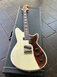 MJT Lydia Parts Guitar, white offset electric guitar with tortoise pick-guard, rosewood fretboard and block inlays, maple headstock