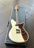 MJT Lydia Parts Guitar, white offset electric guitar with tortoise pick-guard, rosewood fretboard and block inlays, maple headstock