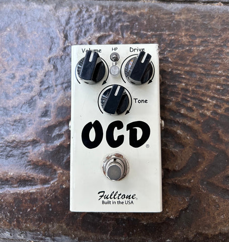2019 Fulltone OCD, white pedal, three control knobs, single button footswitch