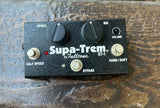 Supa-Trem guitar effects black, with two knob controls and three button footswitch