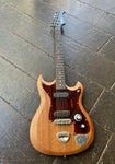 High Spirit Guitars electric guitar, mahogany body double cut with brown pickguard, two pick-ups and rosewood fretboard, white dot inlays, and black headstock