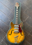 Harmony three pick up archtop, brown finish, rosewood fretboard, block inlays
