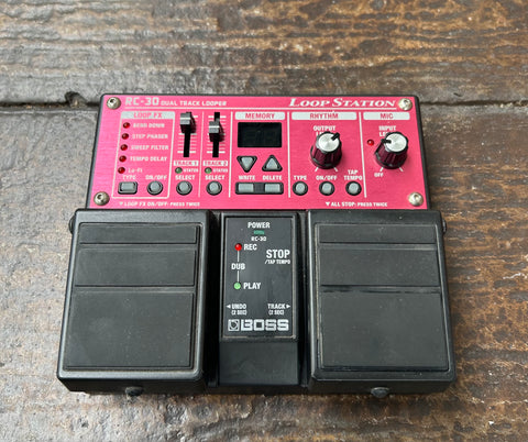 Boss RC-30, red pedal, two knob controls, two foot controls