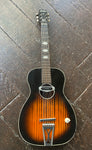 Stella Rubber Bridge Conversion sunburst parlor guitar with chrome hardware and rosewood neck, black headstock