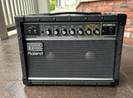 Roland Jazz Chorus-22 guitar amplifier, black tolex, grey grill cloth, grey control panel with seven control knobs