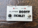 Morley Buffer Boost white guitar pedal, single control knob, single button footswitch 