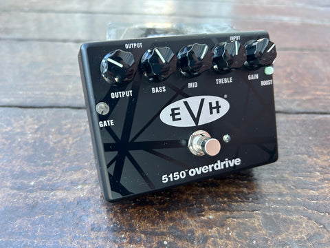 Black EVH guitar pedal with five back controls , single metal button, with 5150 listed on pedal