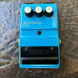 DOD FX90 Analog Delay, light blue guitar pedal, three control knobs, black footswitch