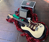 Amahi Electric guitar, light blong with rosewood neck with NUX black amplifier